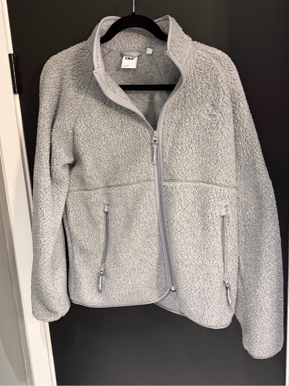 Aritzia TNA Light Gray Teddy Sherpa Zip Jacket